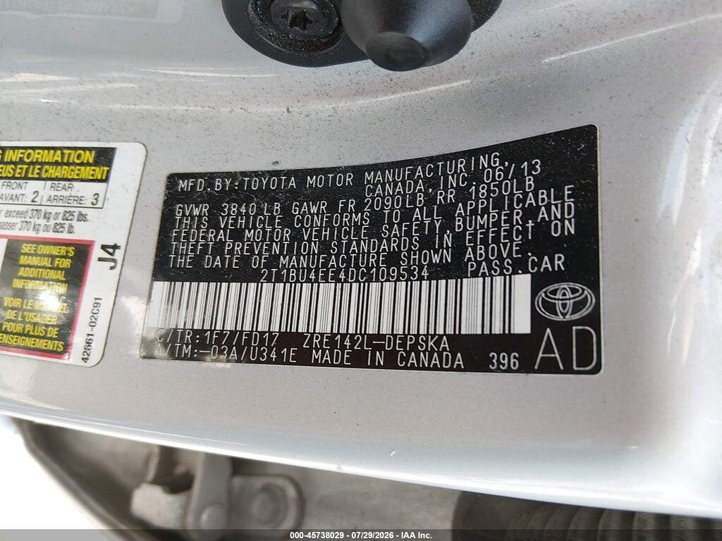 2T1BU4EE4DC109534 2013 TOYOTA COROLLA photo no. 9