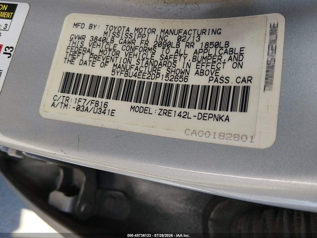 5YFBU4EE2DP152656 2013 TOYOTA COROLLA photo no. 9