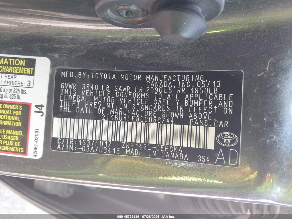 2T1BU4EE8DC086744 2013 TOYOTA COROLLA photo no. 9