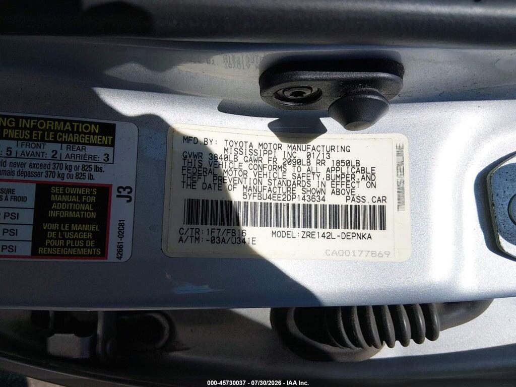 5YFBU4EE2DP143634 2013 TOYOTA COROLLA photo no. 9