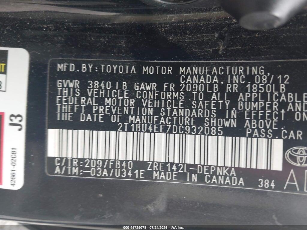 2T1BU4EE7DC932085 2013 TOYOTA COROLLA photo no. 9