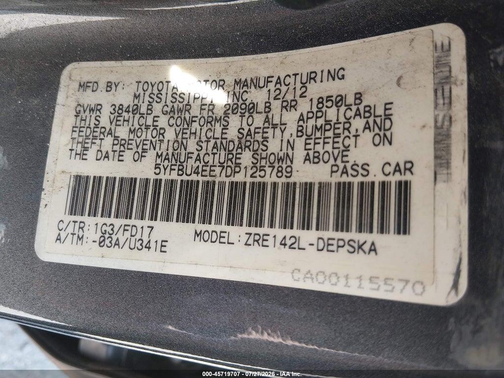 5YFBU4EE7DP125789 2013 TOYOTA COROLLA photo no. 9