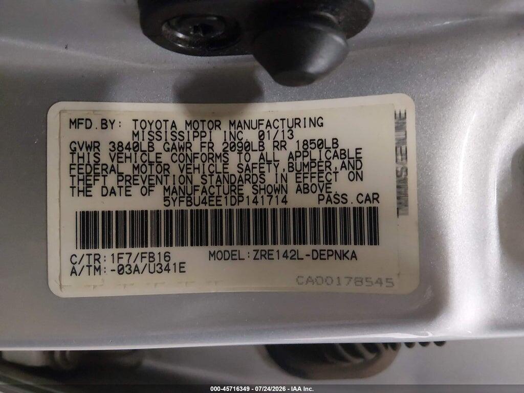 5YFBU4EE1DP141714 2013 TOYOTA COROLLA photo no. 9