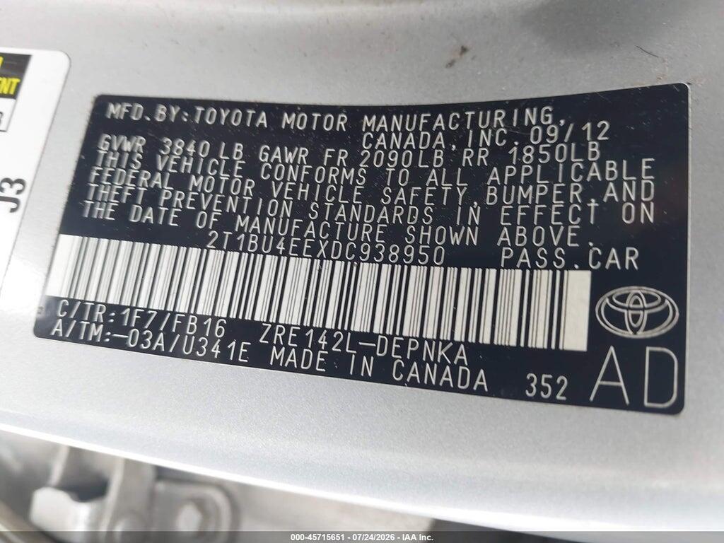 2T1BU4EEXDC938950 2013 TOYOTA COROLLA photo no. 9