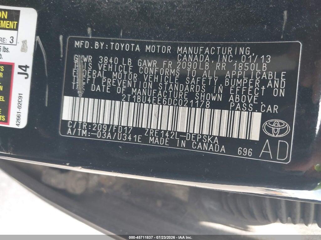 2T1BU4EE6DC021178 2013 TOYOTA COROLLA photo no. 9