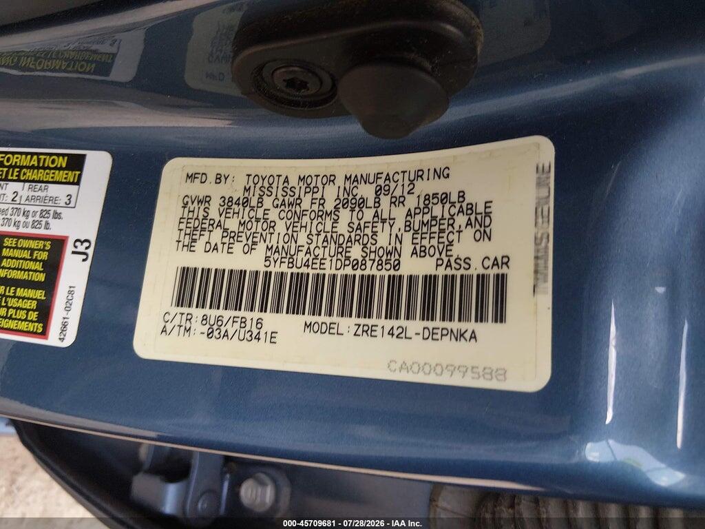 5YFBU4EE1DP087850 2013 TOYOTA COROLLA photo no. 9