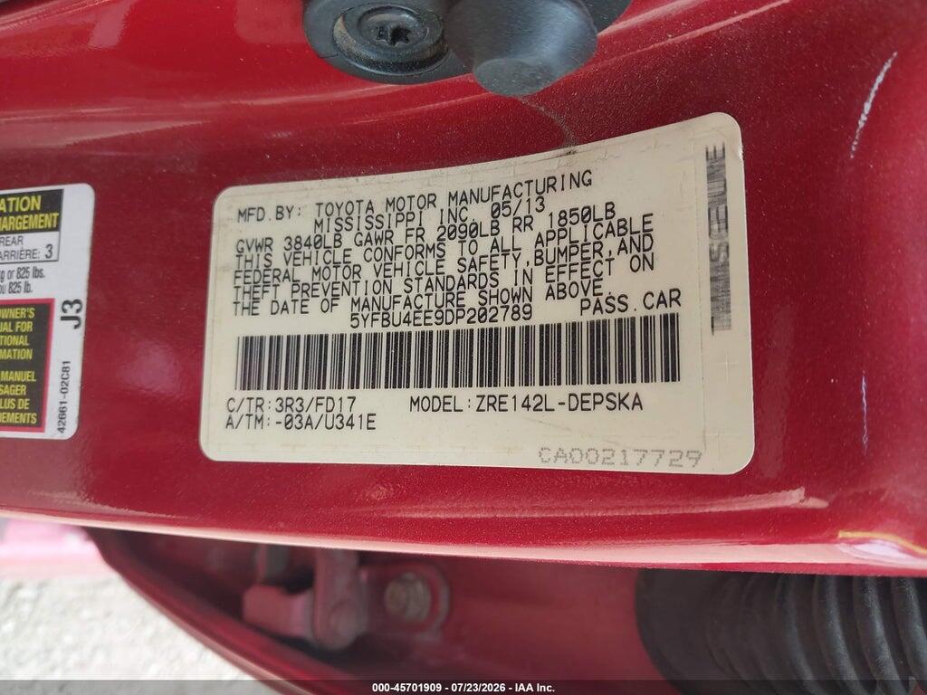 5YFBU4EE9DP202789 2013 TOYOTA COROLLA photo no. 9