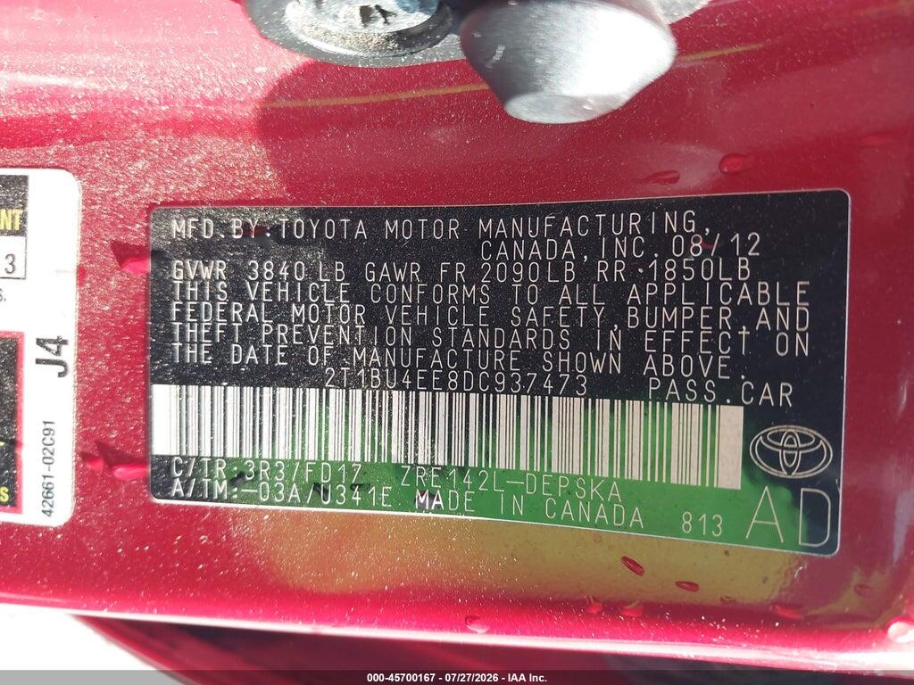 2T1BU4EE8DC937473 2013 TOYOTA COROLLA photo no. 9