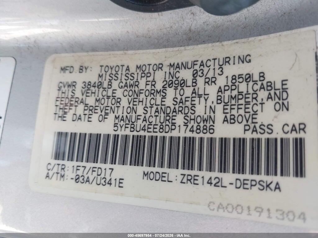 5YFBU4EE8DP174886 2013 TOYOTA COROLLA photo no. 9