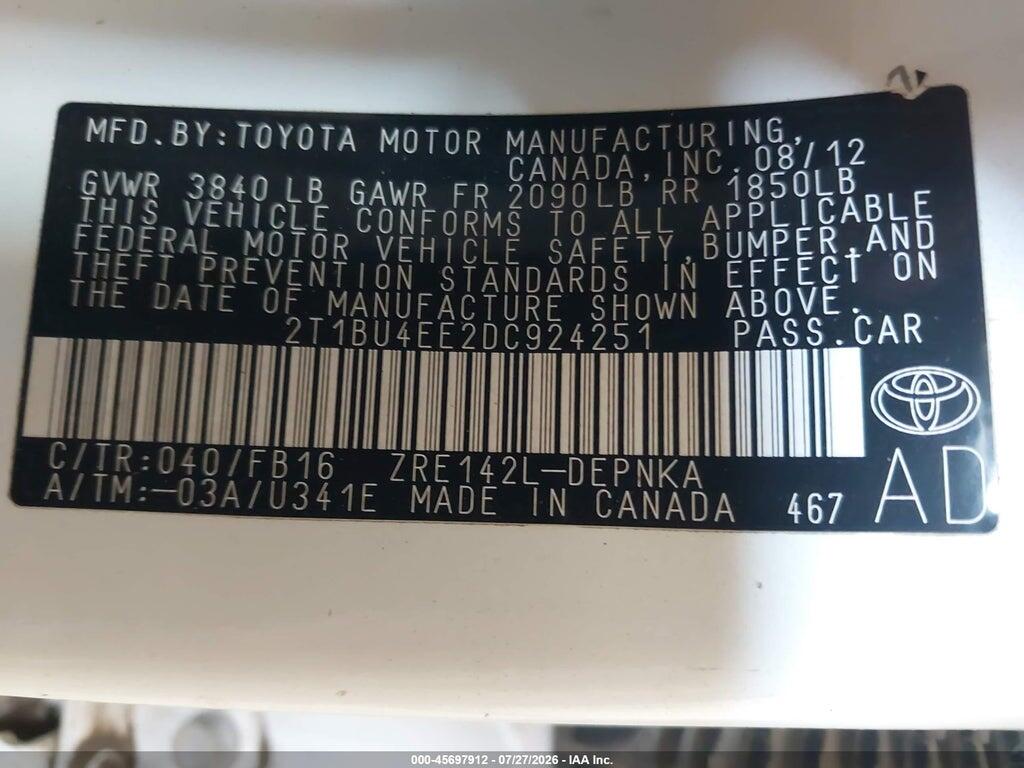 2T1BU4EE2DC924251 2013 TOYOTA COROLLA photo no. 9