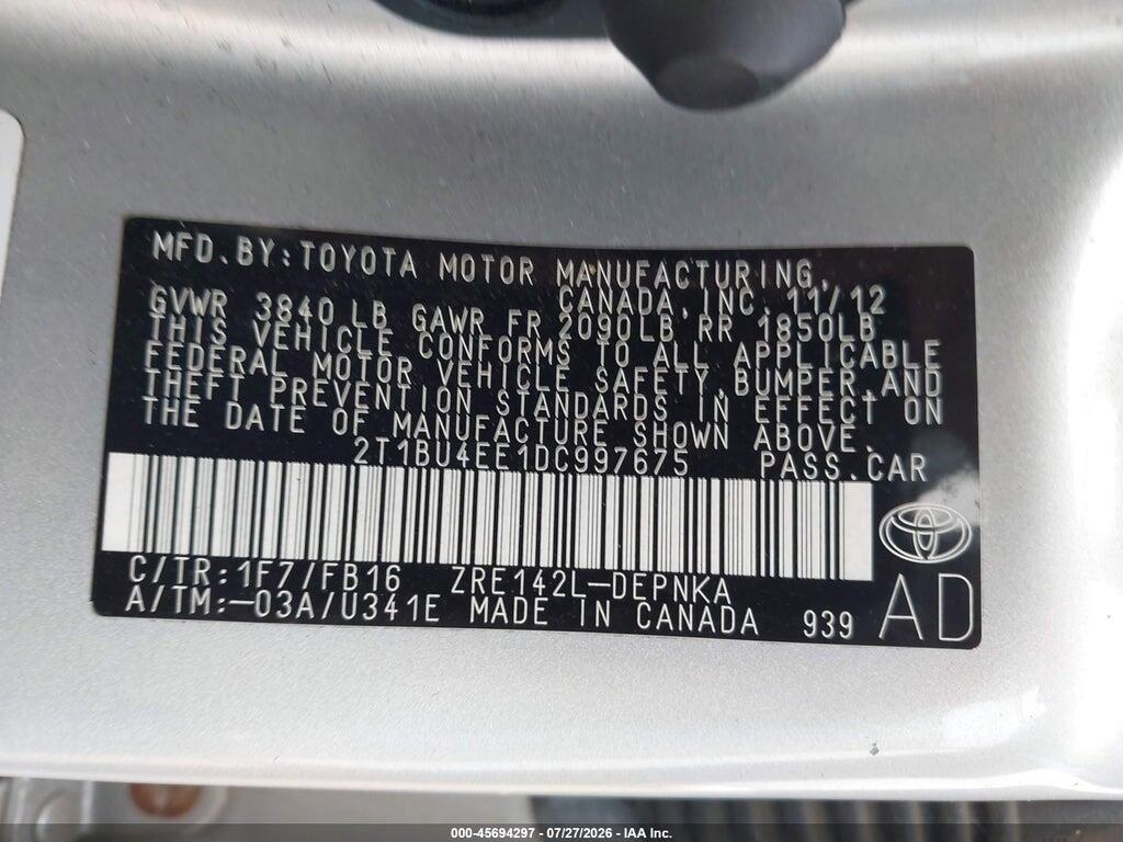 2T1BU4EE1DC997675 2013 TOYOTA COROLLA photo no. 9