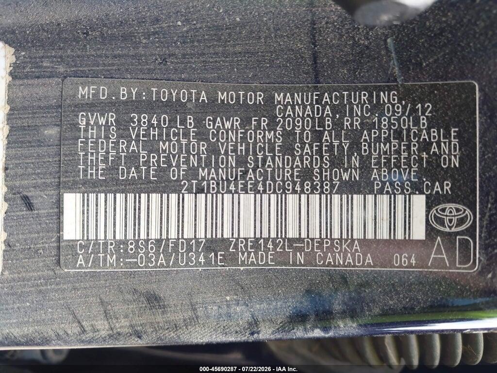 2T1BU4EE4DC948387 2013 TOYOTA COROLLA photo no. 9