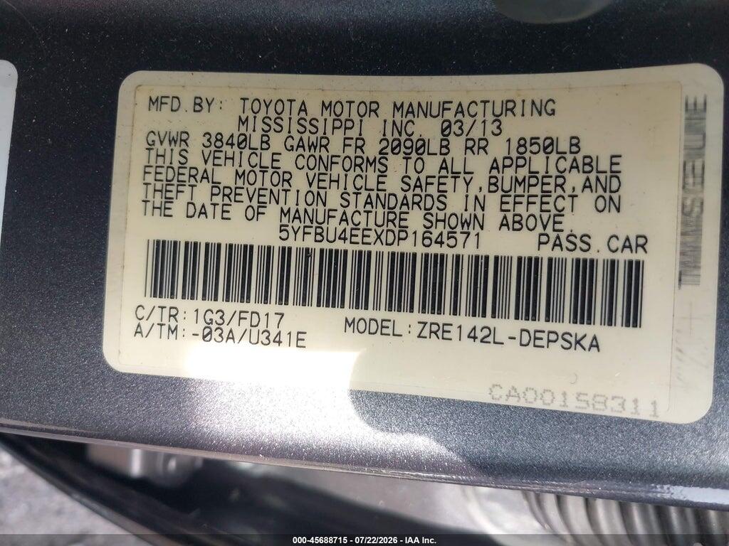 5YFBU4EEXDP164571 2013 TOYOTA COROLLA photo no. 9