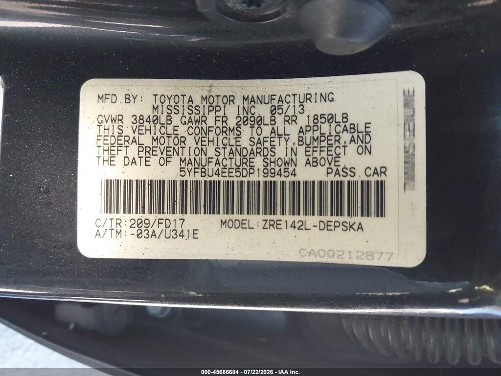 5YFBU4EE5DP199454 2013 TOYOTA COROLLA photo no. 9
