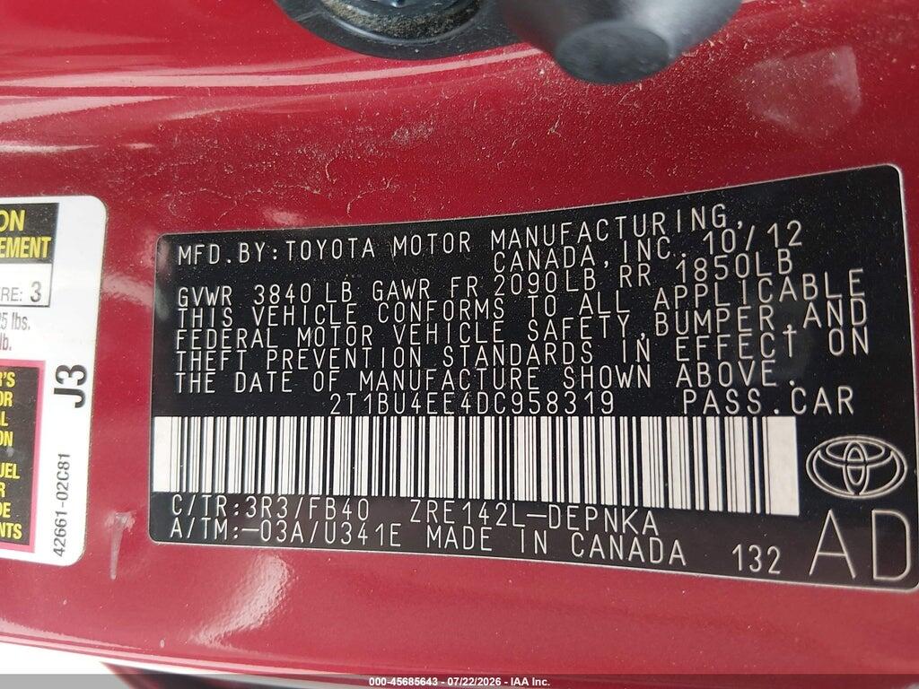 2T1BU4EE4DC958319 2013 TOYOTA COROLLA photo no. 9