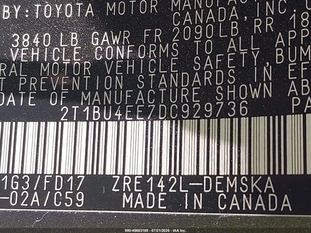 2T1BU4EE7DC929736 2013 TOYOTA COROLLA photo no. 9