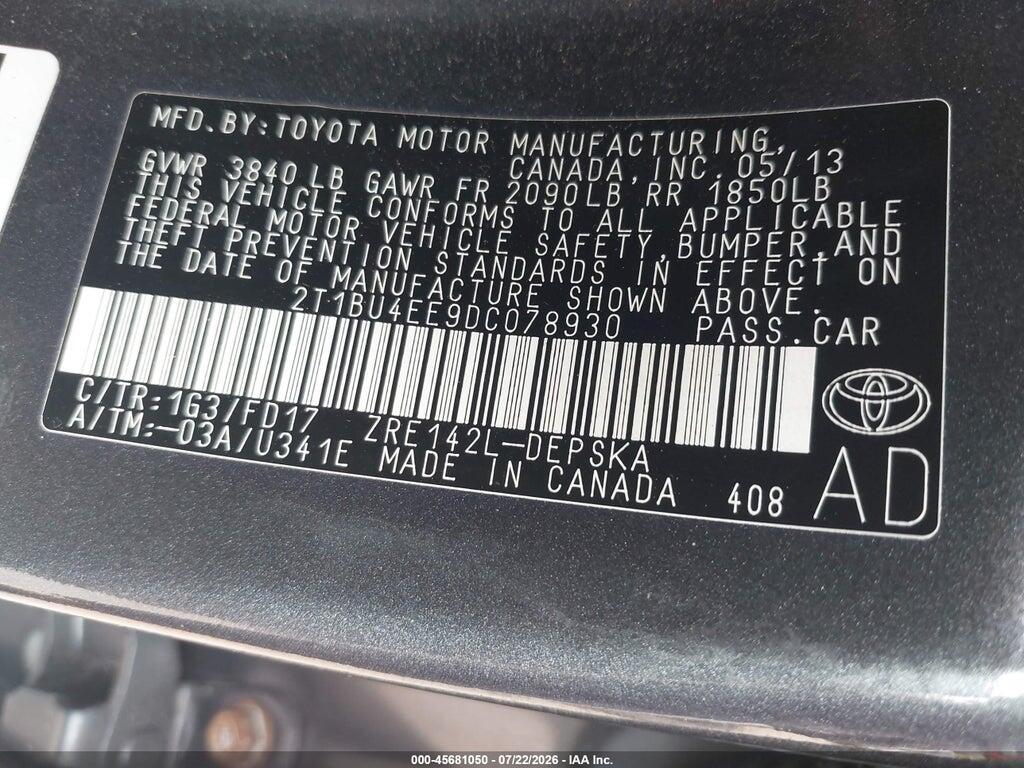 2T1BU4EE9DC078930 2013 TOYOTA COROLLA photo no. 9