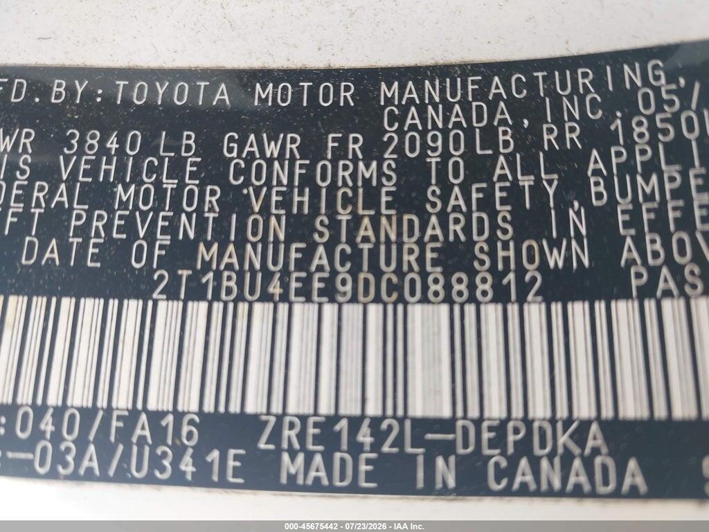 2T1BU4EE9DC088812 2013 TOYOTA COROLLA photo no. 9