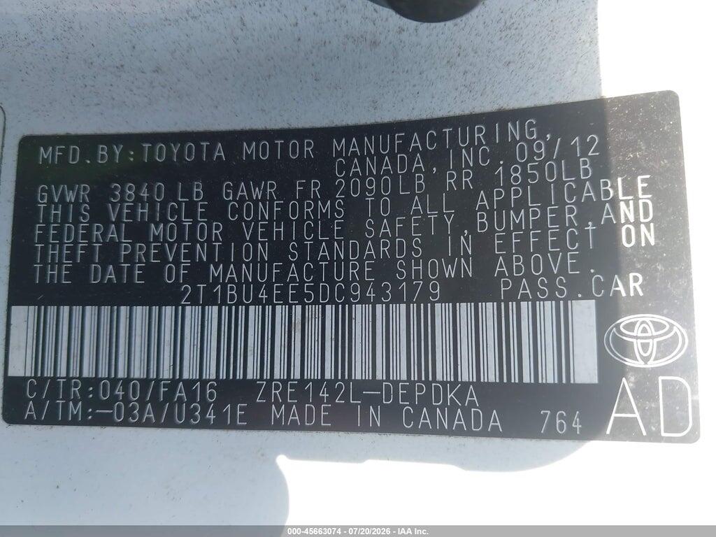 2T1BU4EE5DC943179 2013 TOYOTA COROLLA photo no. 9