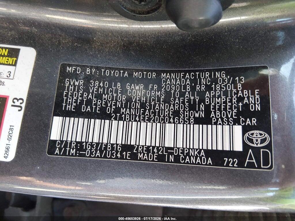 2T1BU4EE2DC046658 2013 TOYOTA COROLLA photo no. 9