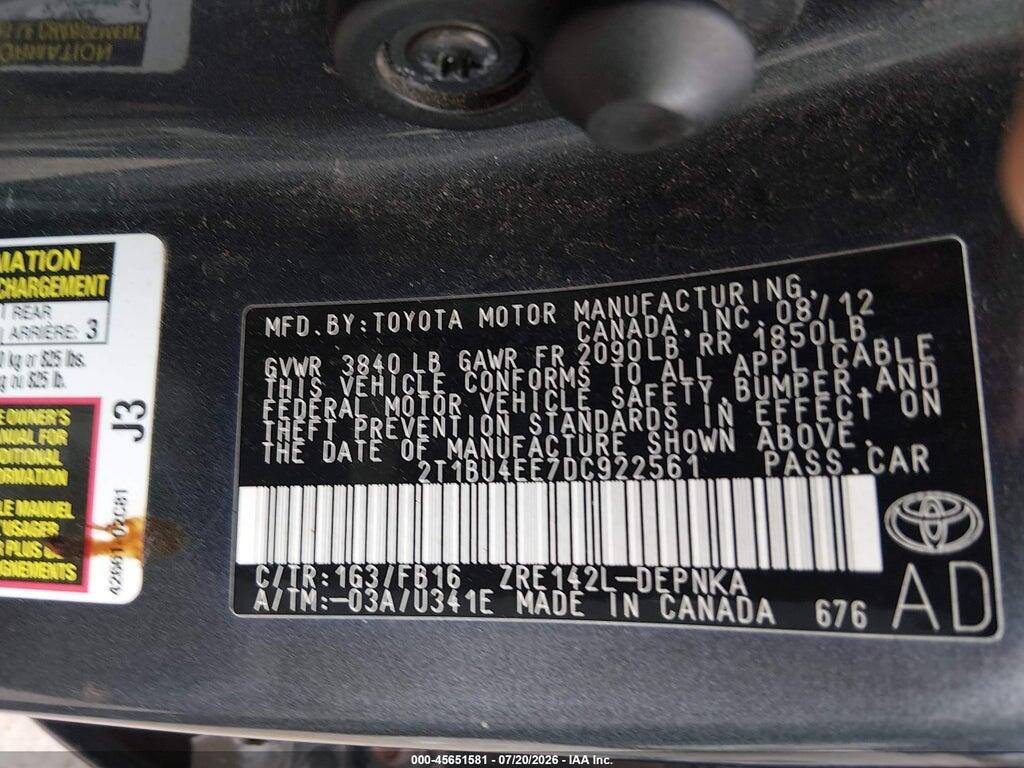 2T1BU4EE7DC922561 2013 TOYOTA COROLLA photo no. 9