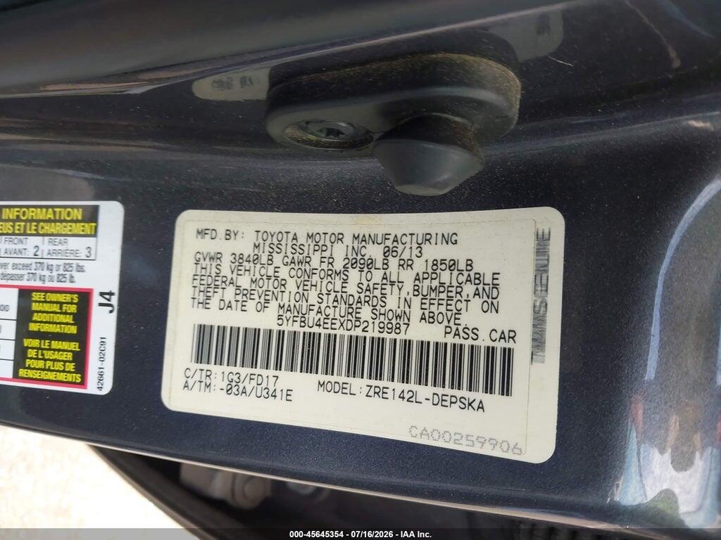 5YFBU4EEXDP219987 2013 TOYOTA COROLLA photo no. 9
