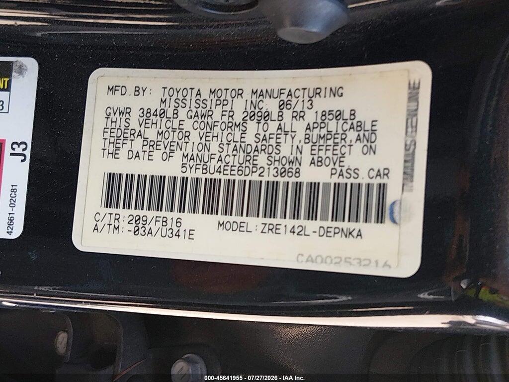 5YFBU4EE6DP213068 2013 TOYOTA COROLLA photo no. 9