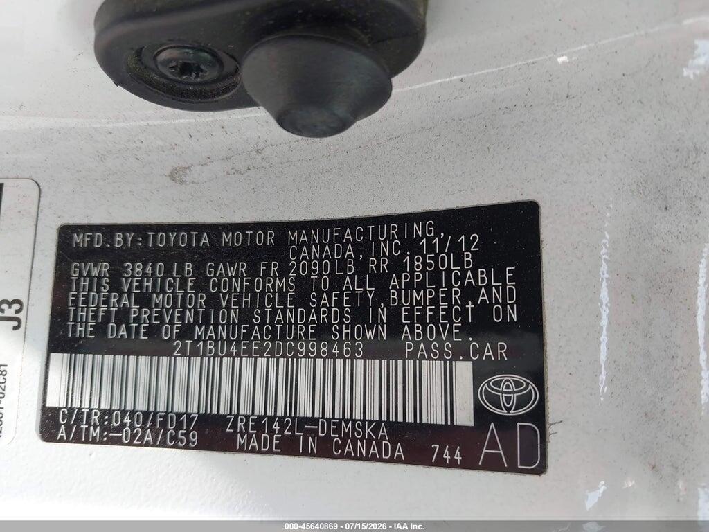 2T1BU4EE2DC998463 2013 TOYOTA COROLLA photo no. 9