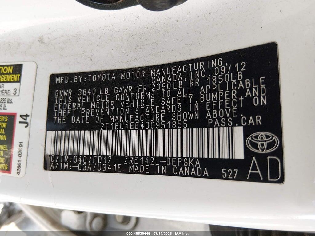 2T1BU4EE4DC951855 2013 TOYOTA COROLLA photo no. 9