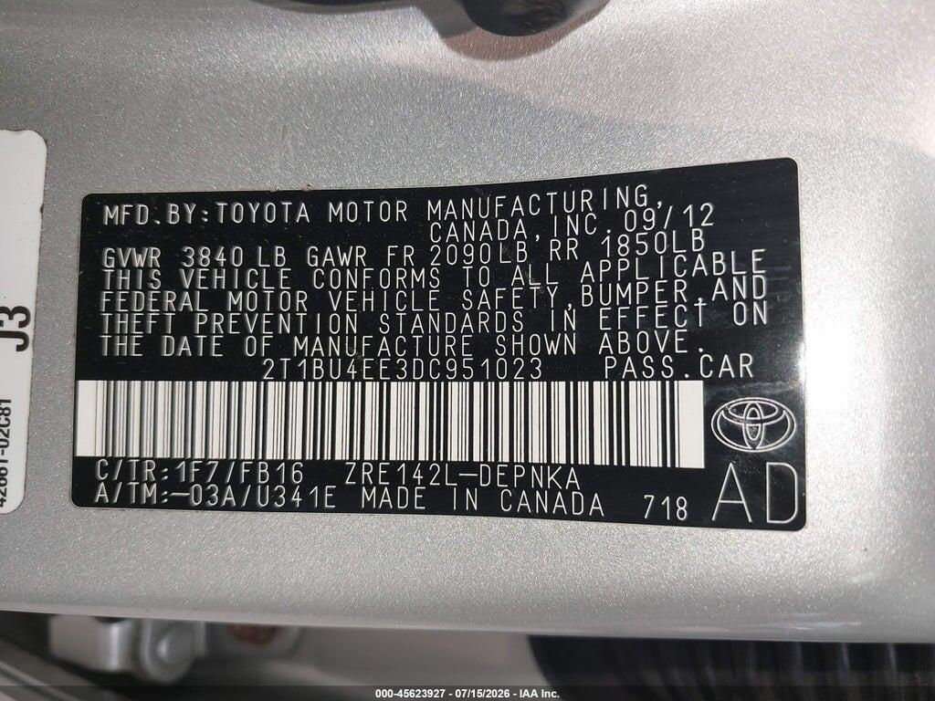 2T1BU4EE3DC951023 2013 TOYOTA COROLLA photo no. 9