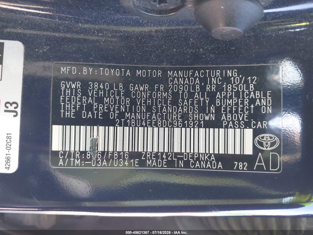 2T1BU4EE8DC961921 2013 TOYOTA COROLLA photo no. 9