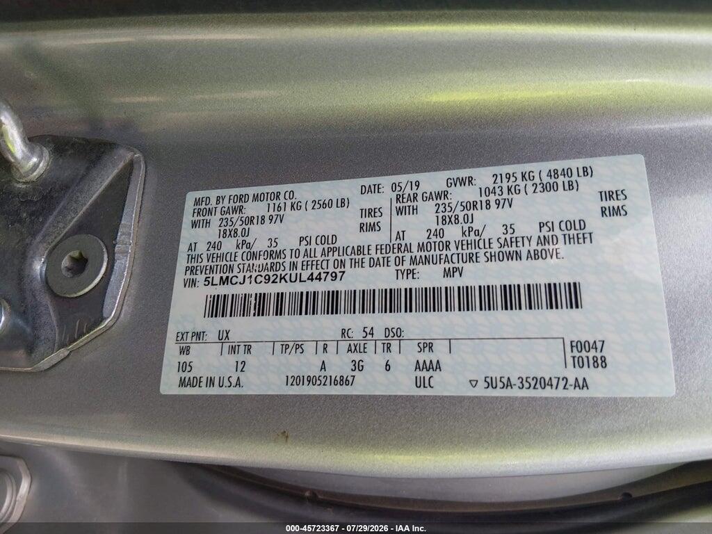 5LMCJ1C92KUL44797 2019 LINCOLN MKC photo no. 9