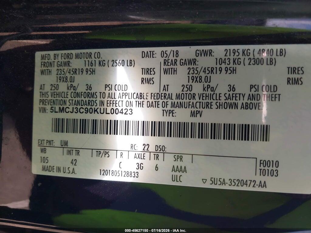 5LMCJ3C90KUL00423 2019 LINCOLN MKC photo no. 9
