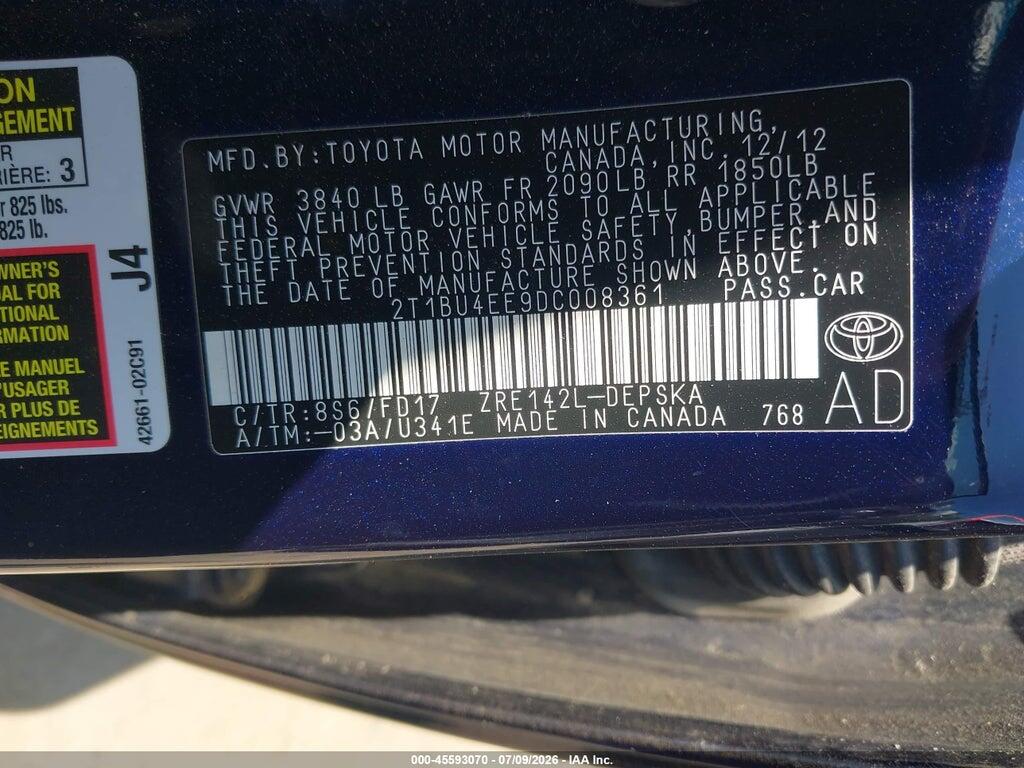 2T1BU4EE9DC008361 2013 TOYOTA COROLLA photo no. 9