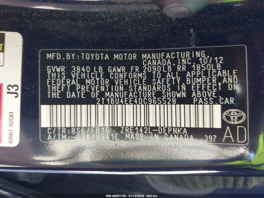 2T1BU4EE4DC965528 2013 TOYOTA COROLLA photo no. 9