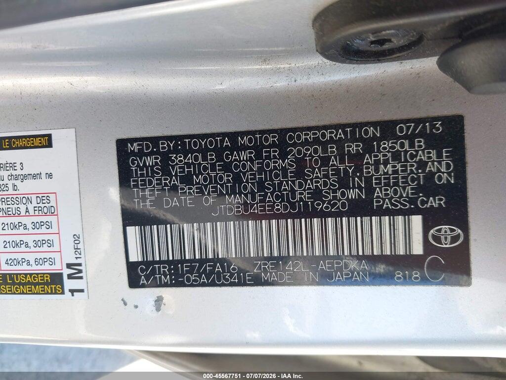 JTDBU4EE8DJ119620 2013 TOYOTA COROLLA photo no. 9