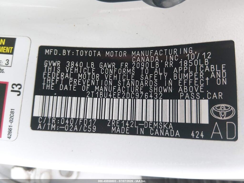 2T1BU4EE2DC976432 2013 TOYOTA COROLLA photo no. 9