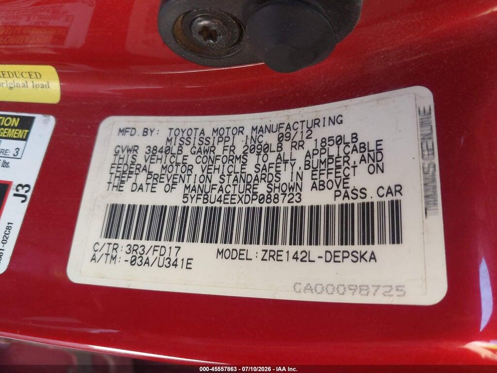 5YFBU4EEXDP088723 2013 TOYOTA COROLLA photo no. 9