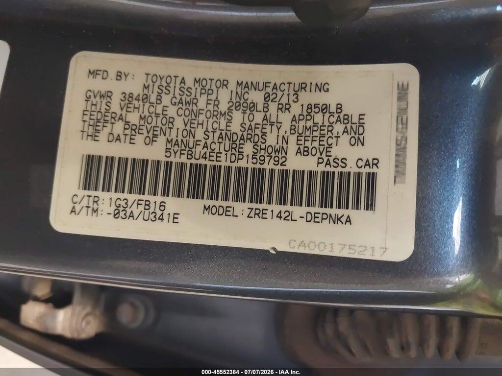 5YFBU4EE1DP159792 2013 TOYOTA COROLLA photo no. 9