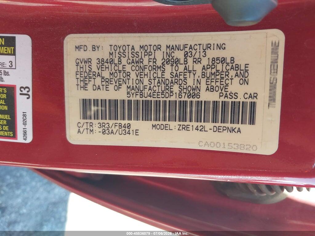5YFBU4EE5DP167006 2013 TOYOTA COROLLA photo no. 9
