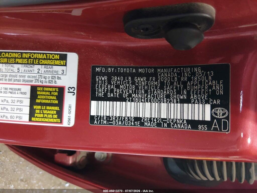 2T1BU4EE0DC082381 2013 TOYOTA COROLLA photo no. 9