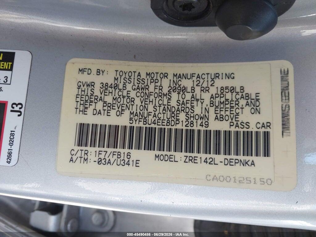 5YFBU4EE8DP128149 2013 TOYOTA COROLLA photo no. 9