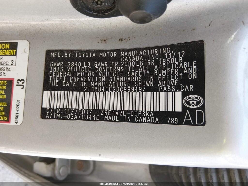 2T1BU4EE2DC999497 2013 TOYOTA COROLLA photo no. 9