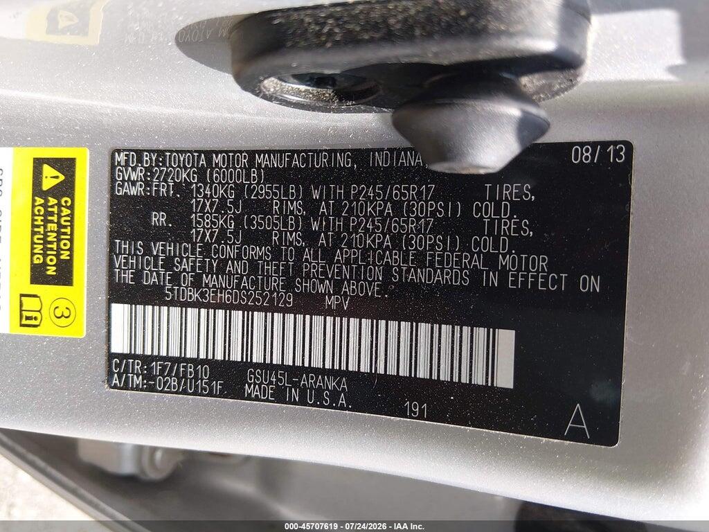 5TDBK3EH6DS252129 2013 TOYOTA HIGHLANDER photo no. 9