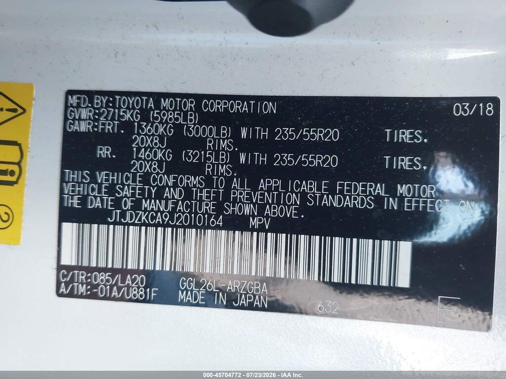 JTJDZKCA9J2010164 2018 LEXUS RX 350L photo no. 9