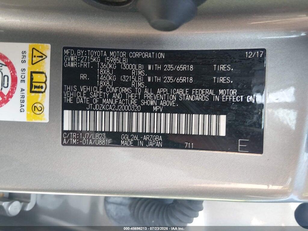 JTJDZKCA2J2000320 2018 LEXUS RX 350L photo no. 9