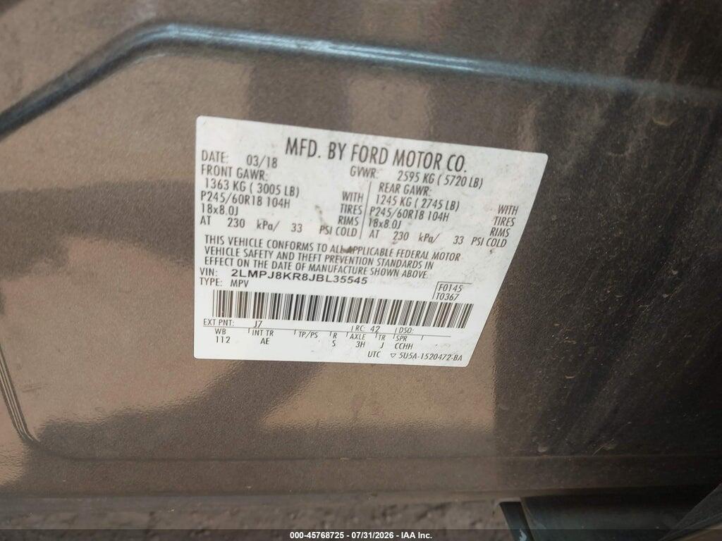 2LMPJ8KR8JBL35545 2018 LINCOLN MKX photo no. 9