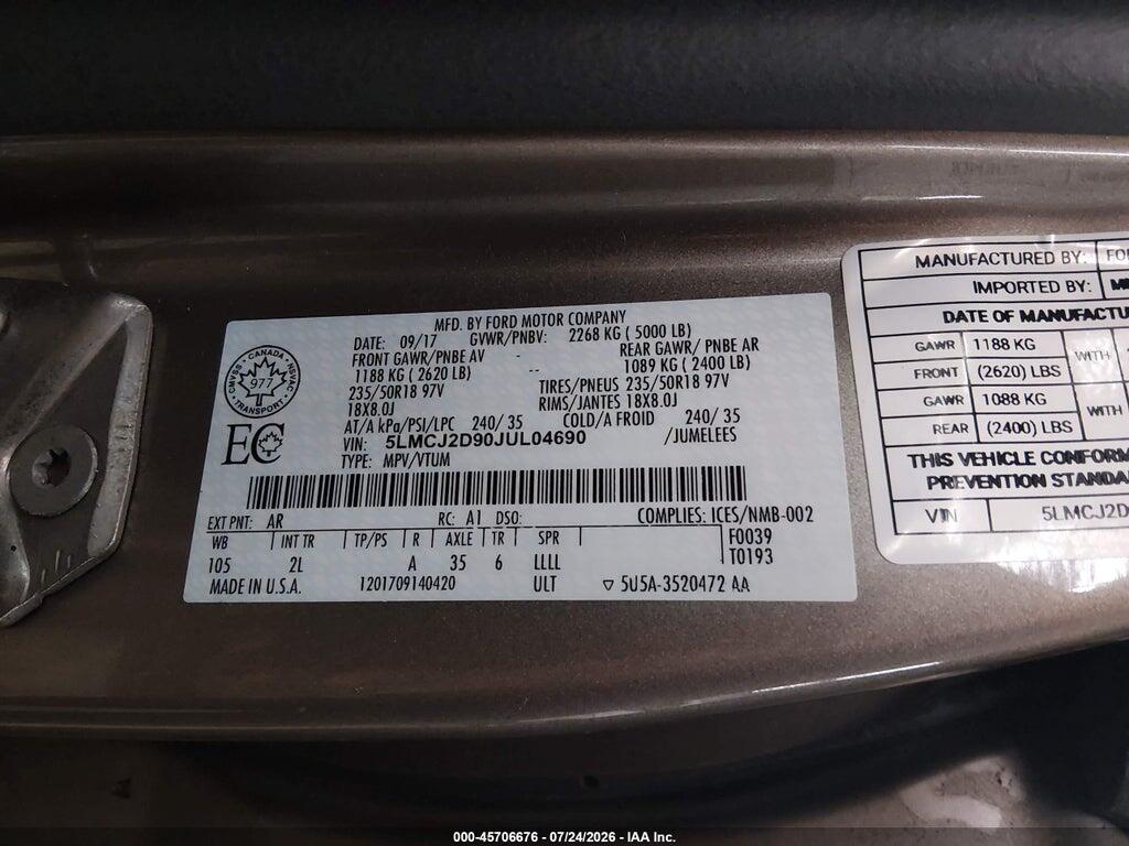 5LMCJ2D90JUL04690 2018 LINCOLN MKC photo no. 9