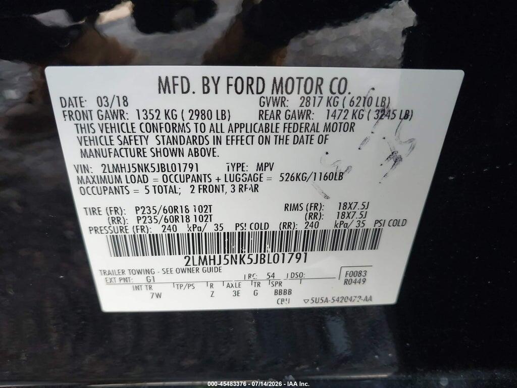 2LMHJ5NK5JBL01791 2018 LINCOLN MKT photo no. 9