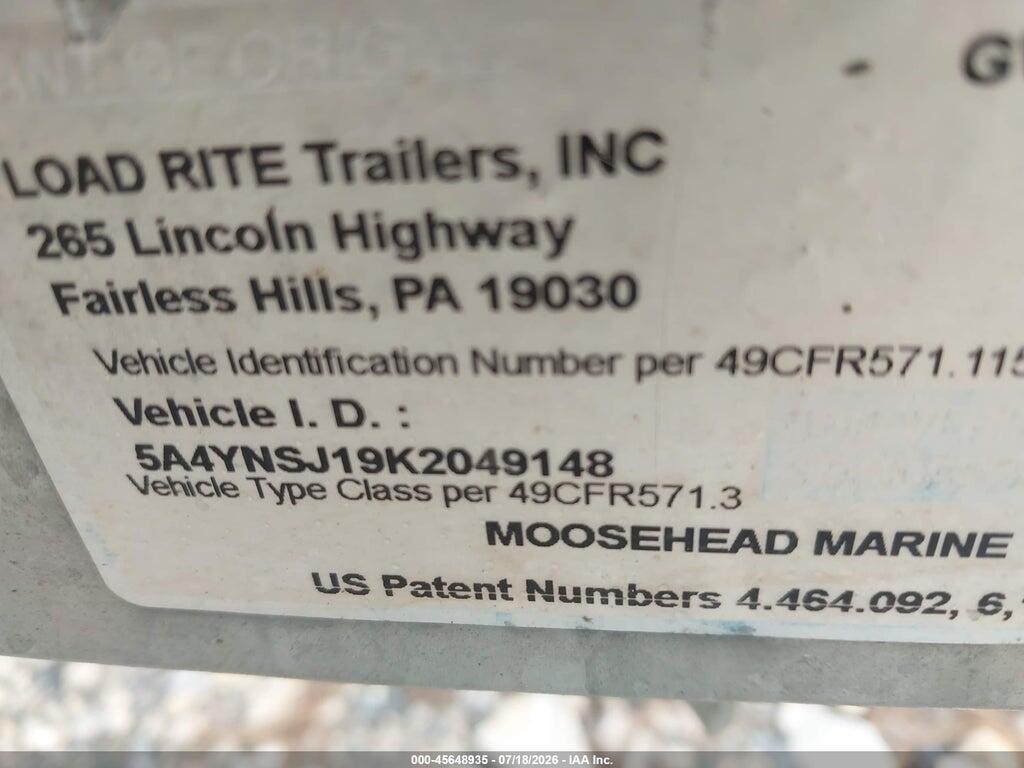 5A4YNSJ19K2049148 2018 LOAD RITE TRAILER photo no. 9
